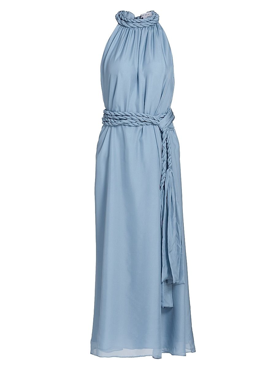 Women's Dany Chiffon Braided Belt Midi-Dress - Hazy Blue - Size Large