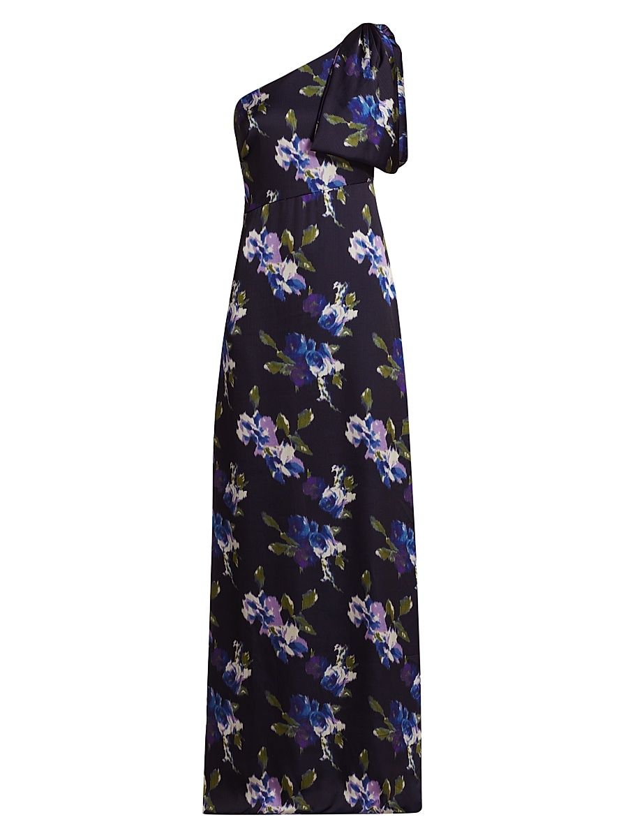 Women's Chelsea Floral One-Shoulder A-Line Gown - Midnight Corsage - Size 14