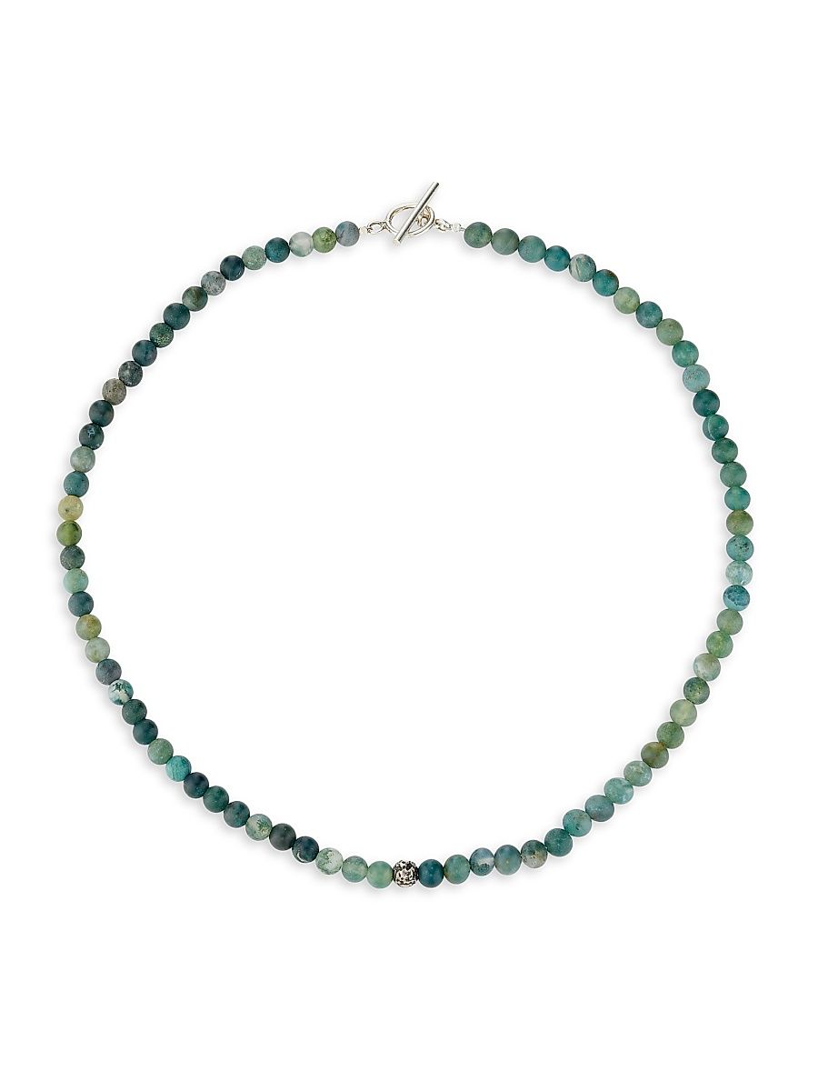 Men's Moss Agate & Sterling Silver Beaded Necklace - Green