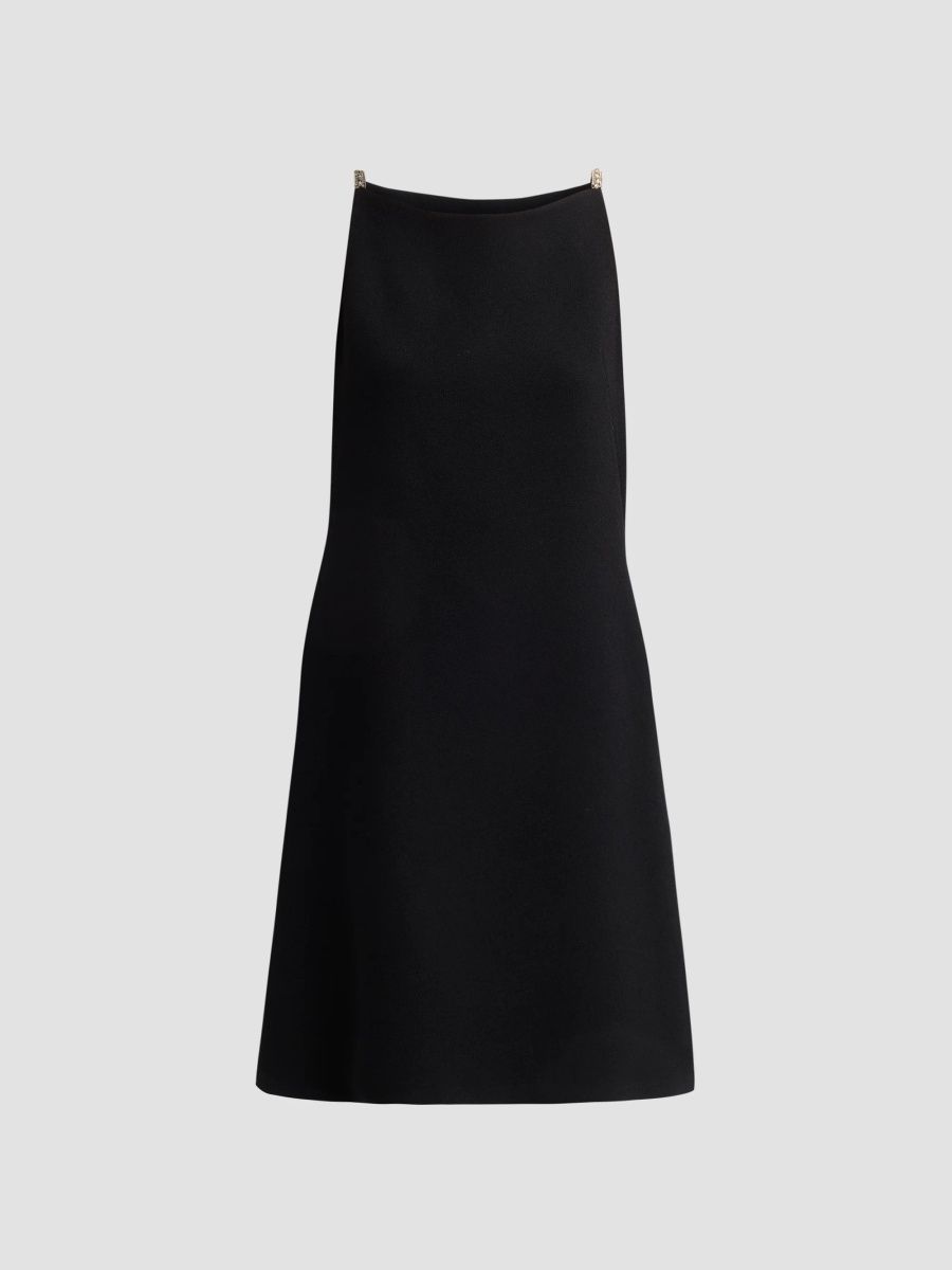 Teri Jon by Rickie Freeman Women's Rhinestone Strap Crepe Midi Slipdress - Black - Size 16