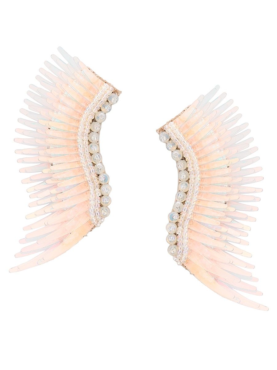 Women's Mini Madeline Leather, Bead & Sequin Statement Earrings - Pearl