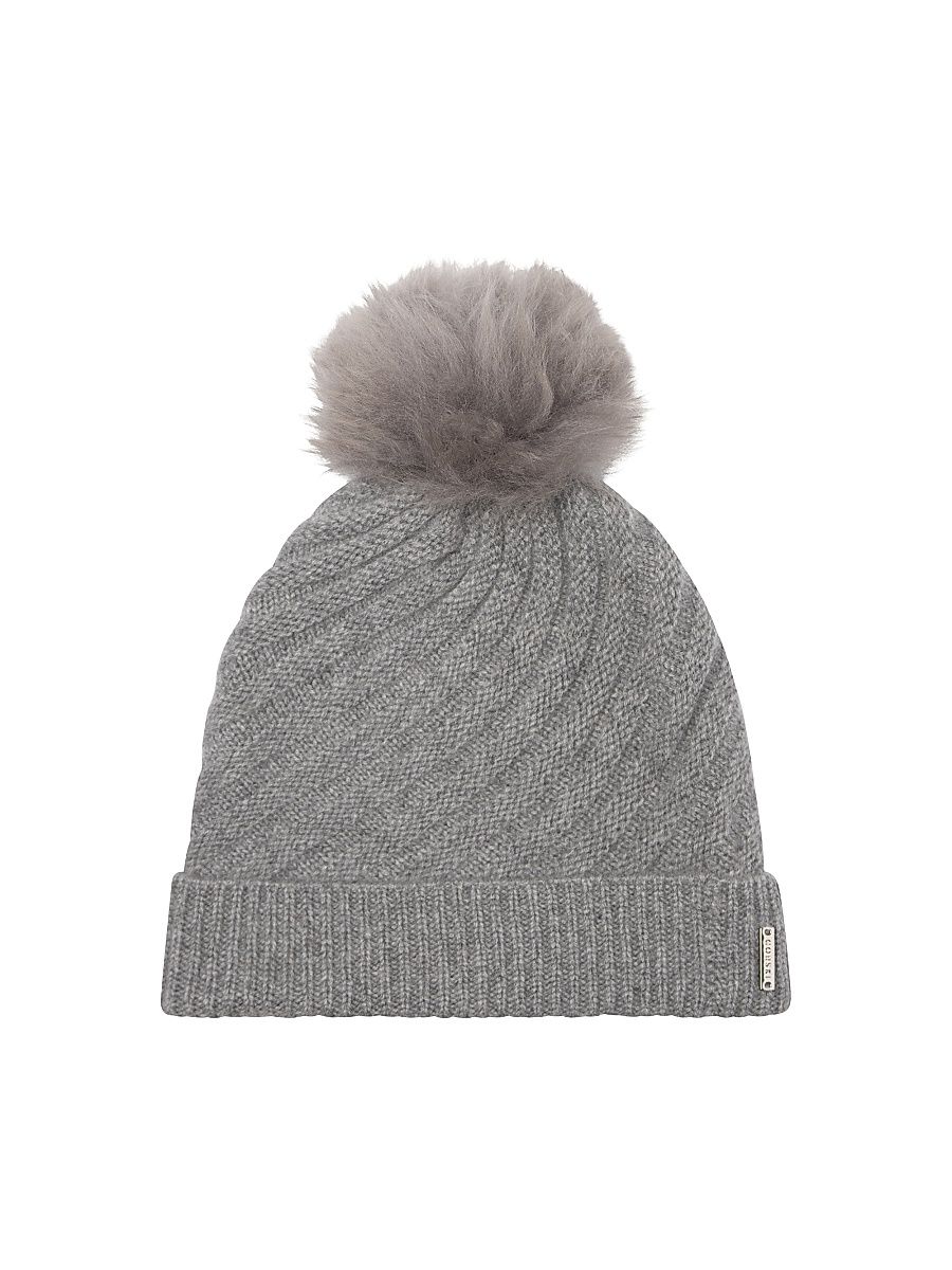 Women's Cashmere Knit Hat with Toscana Lamb Pompom - Grey