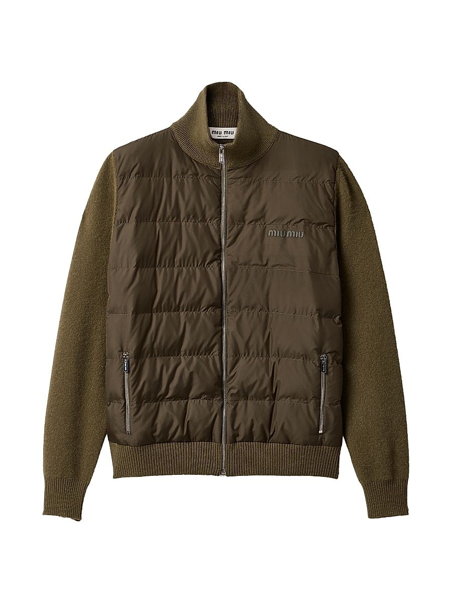 Women's Down-Filled Cashmere Zipper Cardigan - Green - Size 6