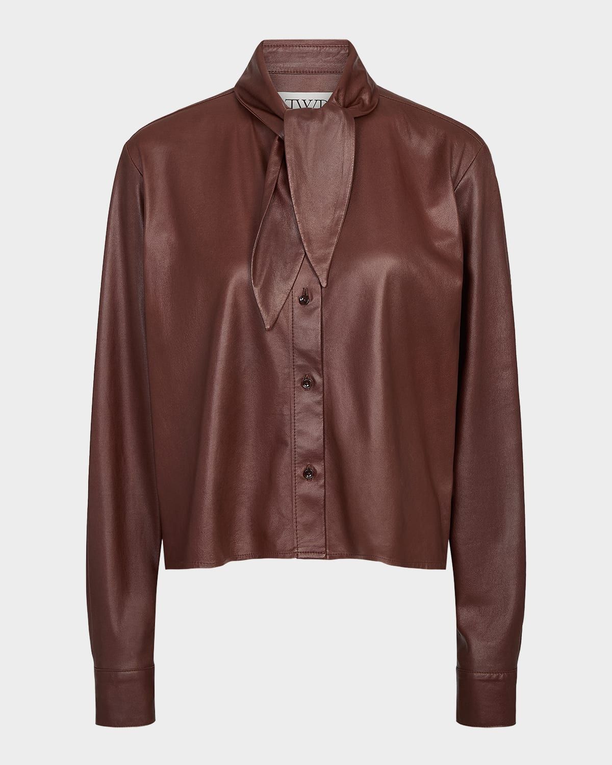 Tie-Neck Leather Shirt