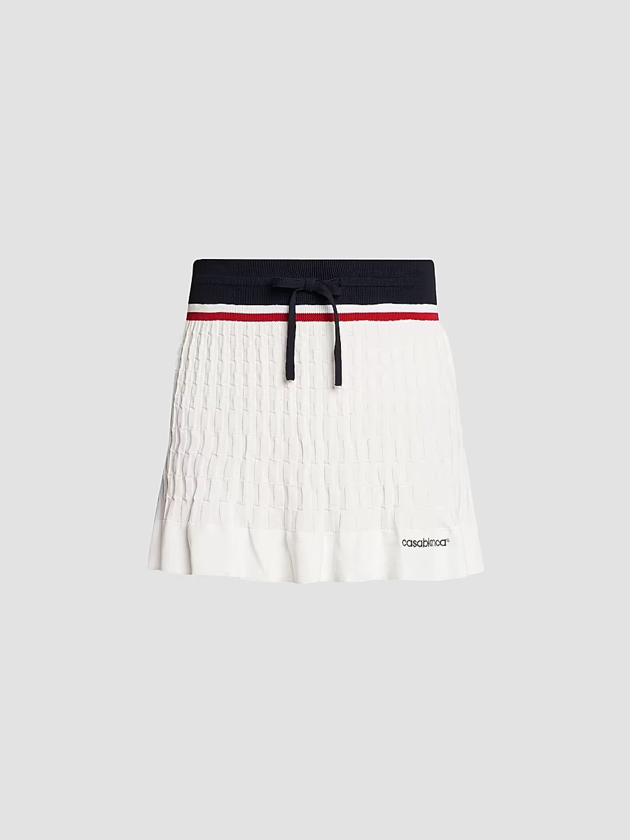 Women's Cable-Knit Drawstring Miniskirt - White Navy - Size XL