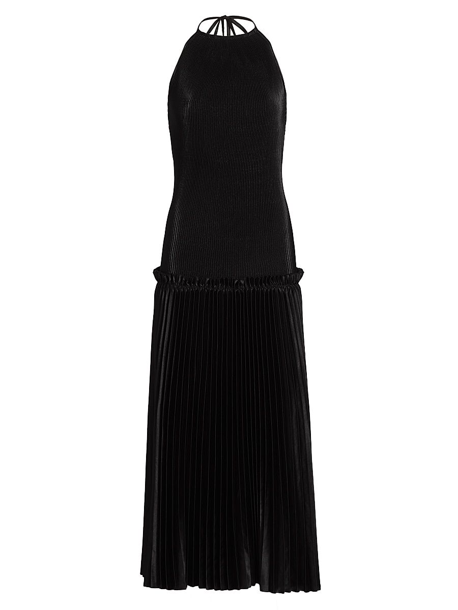 Women's La Fete Charlotte Pleated Halterneck Midi-Dress - Noir - Size 12