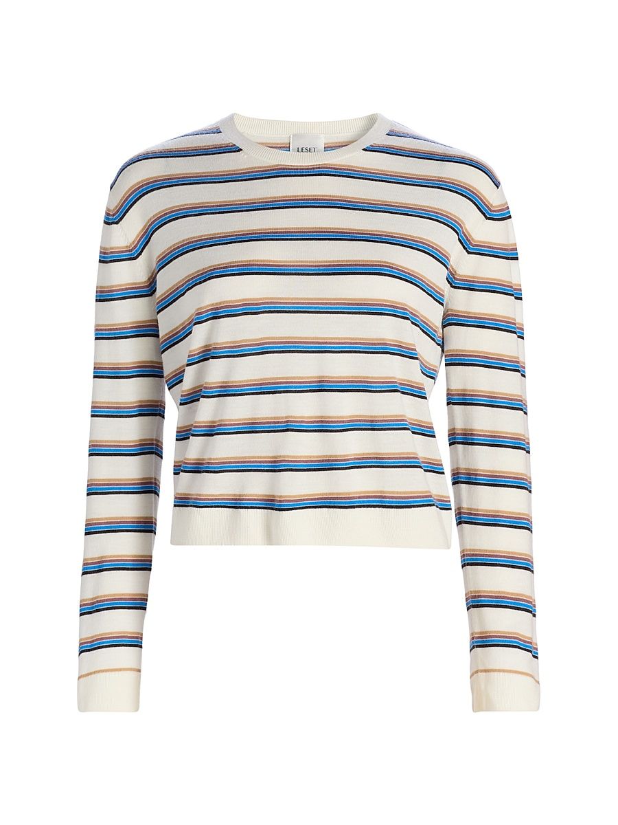 Women's James Stripe Wool Sweater - Choco Leset Blue Stripe - Size XS