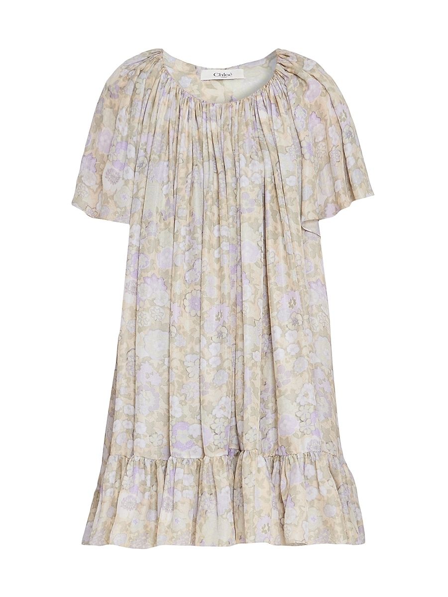 Women's À La Plage Floral Silk Ruffle Minidress - Multicolor Purple - Size 8