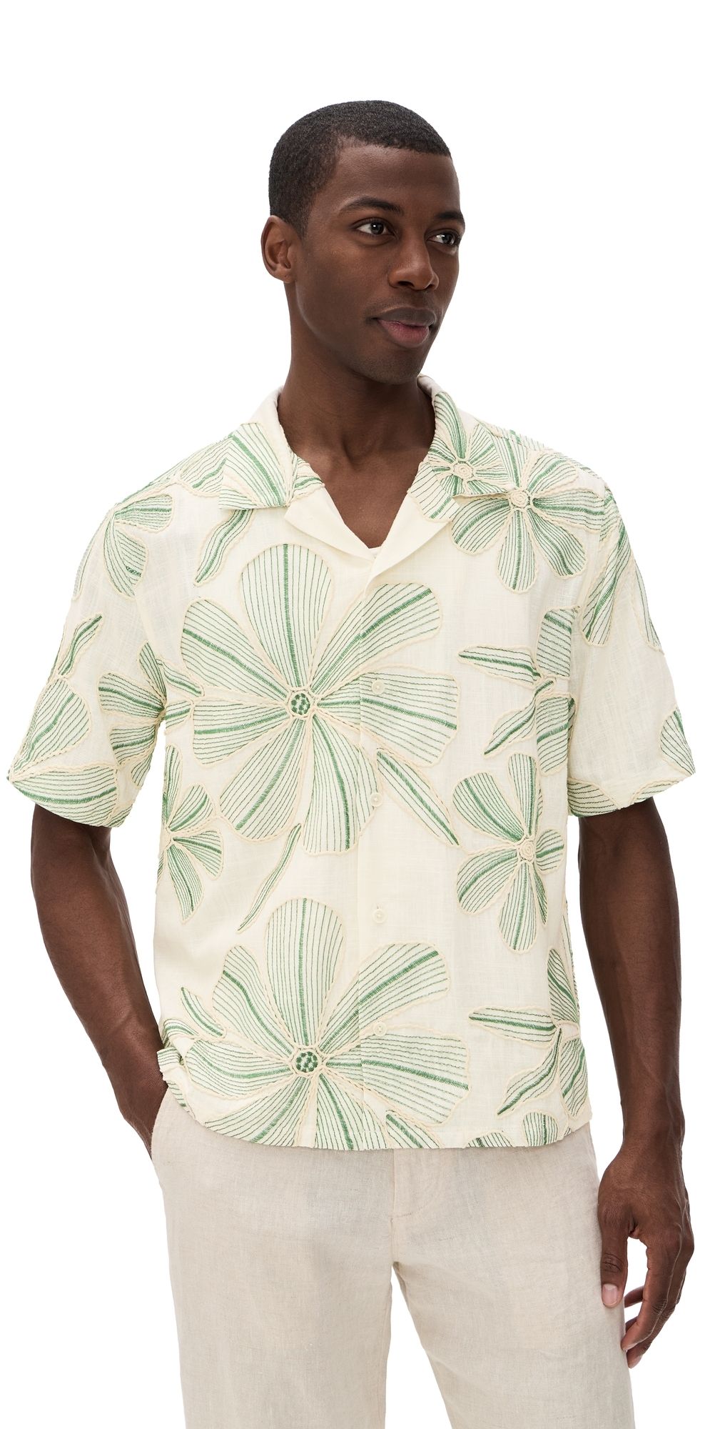 Corridor Linen Applique Short Sleeve Shirt Natural M