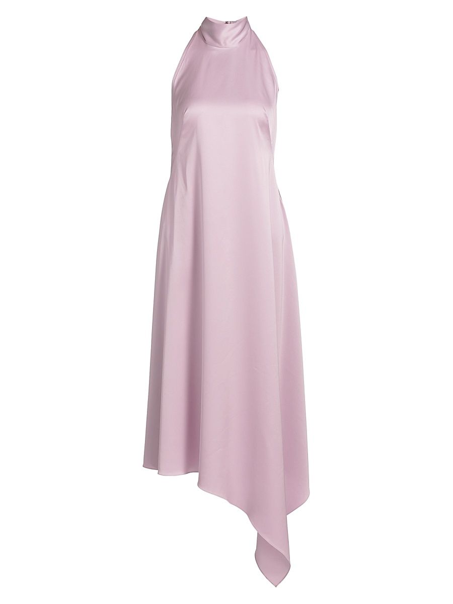Women's Satin High-Neck Midi-Dress - Lilac - Size 16