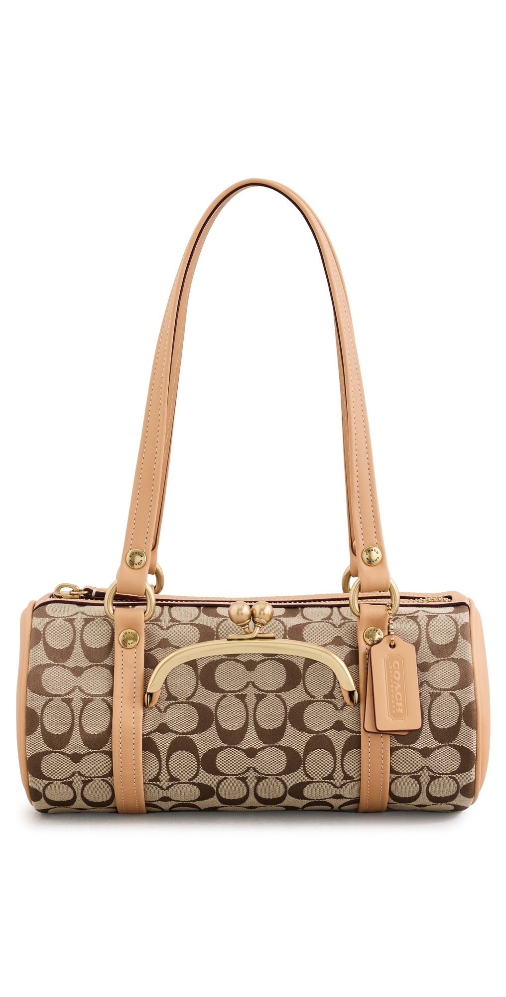 Coach The Coach Originals Signature Jacquard Kisslock Barrel Bag 28 Khaki Light Peach One Size