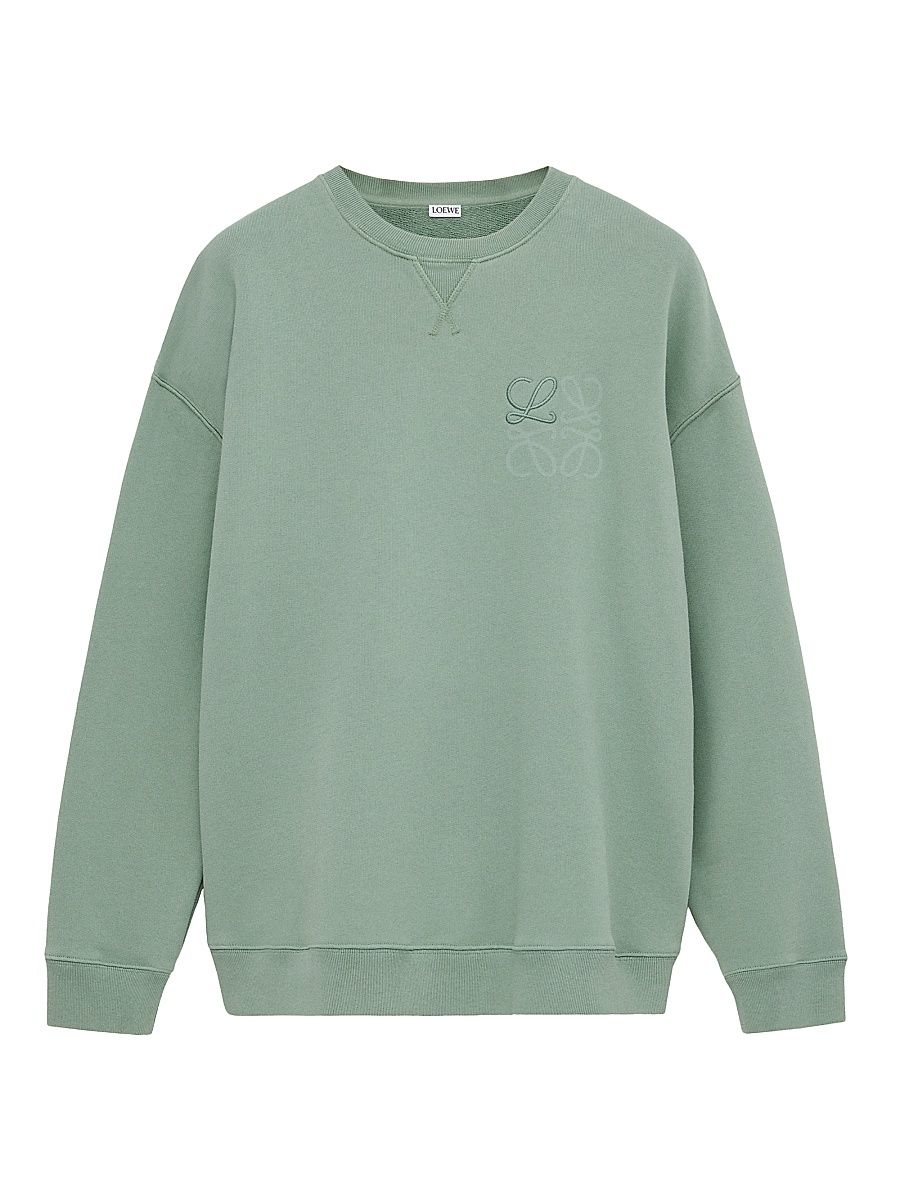 Men's Anagram Cotton-Blend Crewneck Sweatshirt - Khaki Green - Size XXL