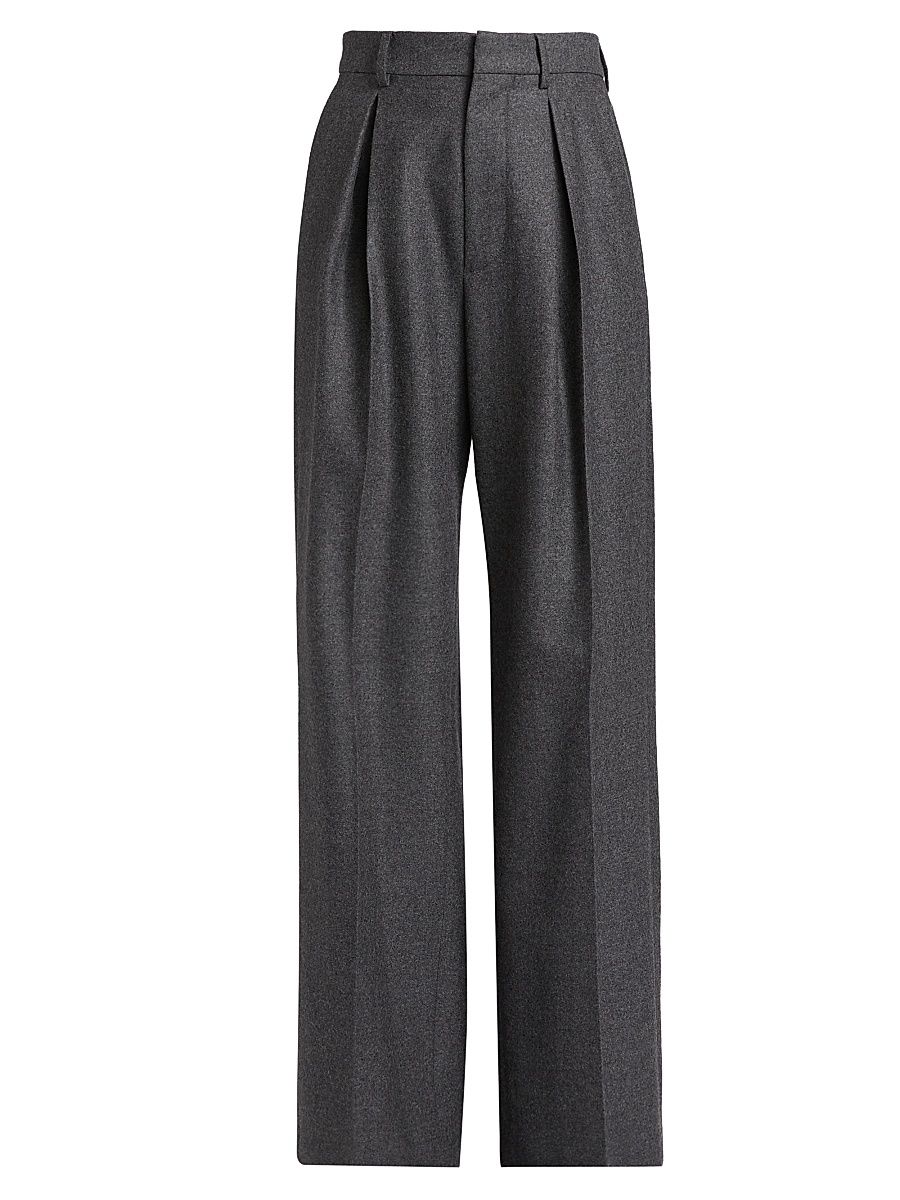 Women's Pleated Virgin Wool Pants - Dark Grey Melange - Size 2