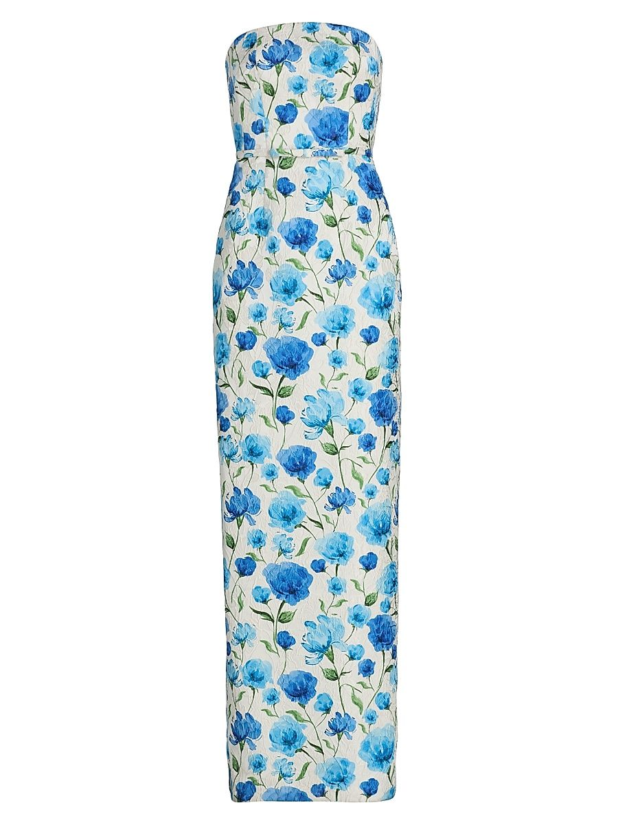 Women's Sophia Floral Cloqué Column Gown - Sapphire Poppies - Size 14