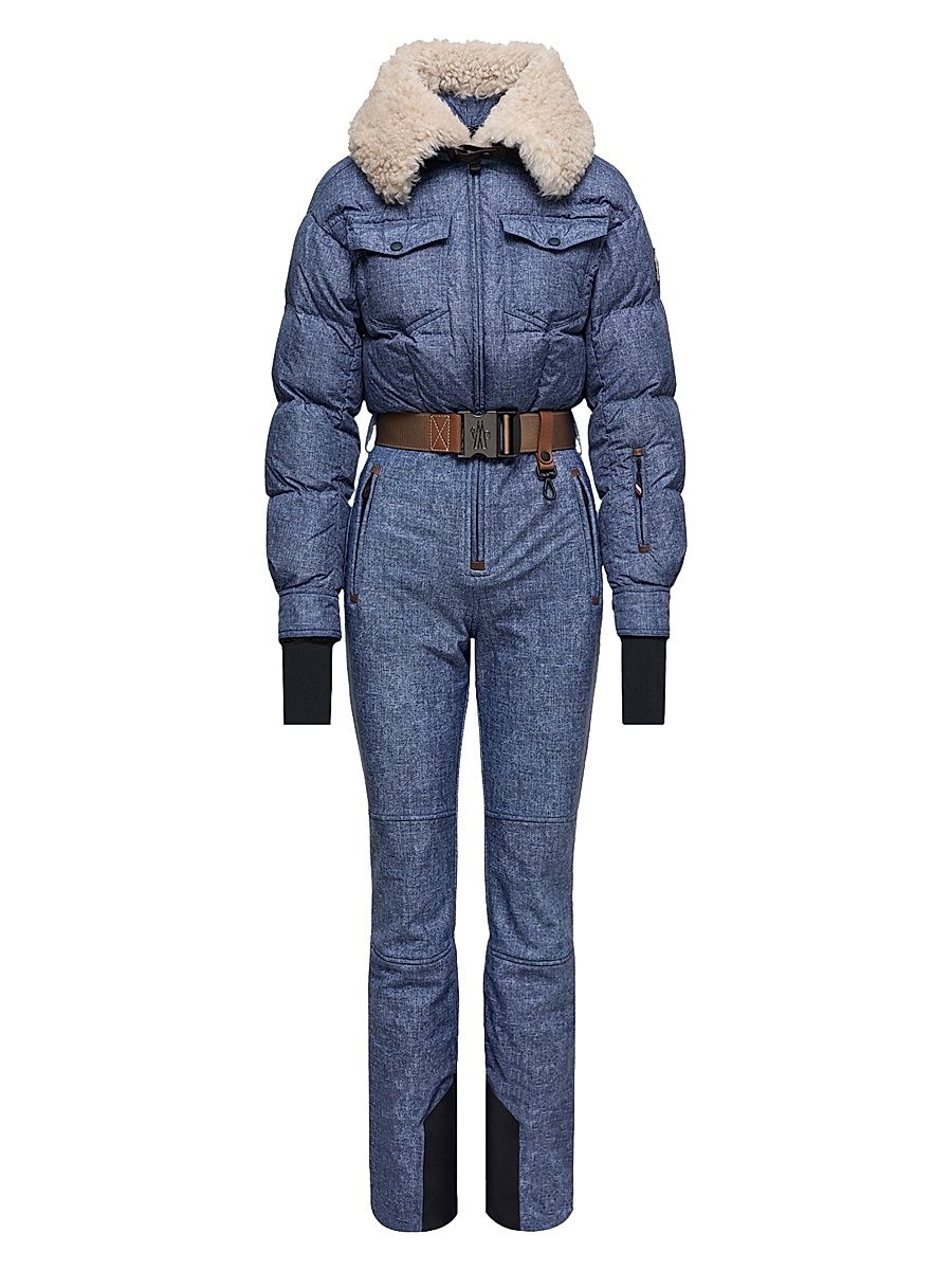 Women's Ski Suit with Shearling Trim - Denim Blue - Size Large