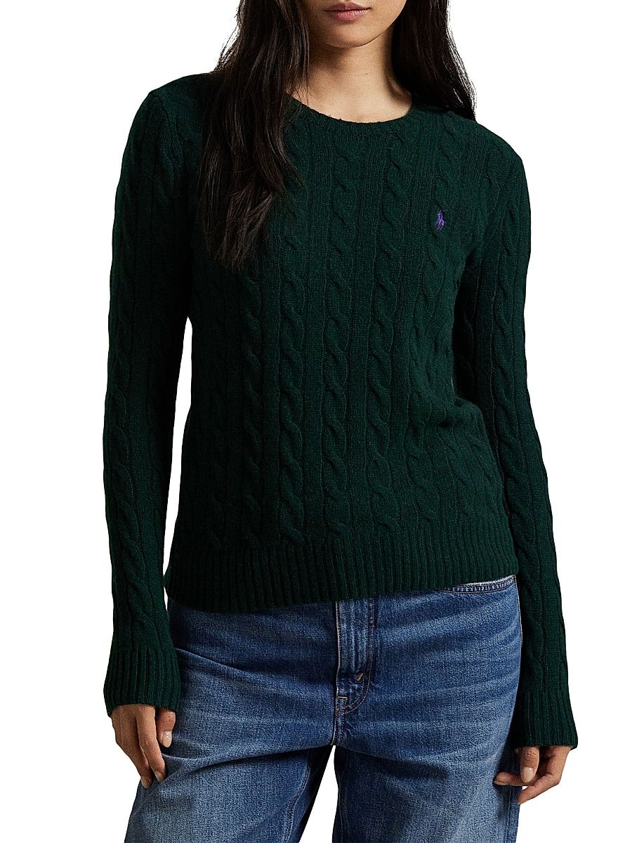 Women's Cable-Knit Wool-Cashmere Crewneck Sweater - College Green - Size XL