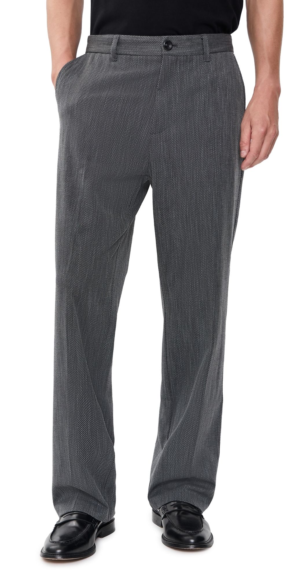 Les Deux Herringbone Tailored Pants Black 29