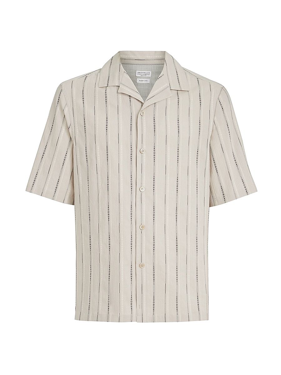 Men's Jacquard Seersucker Easy Fit Short Sleeve Shirt with Camp Collar - Panama - Size XXXL