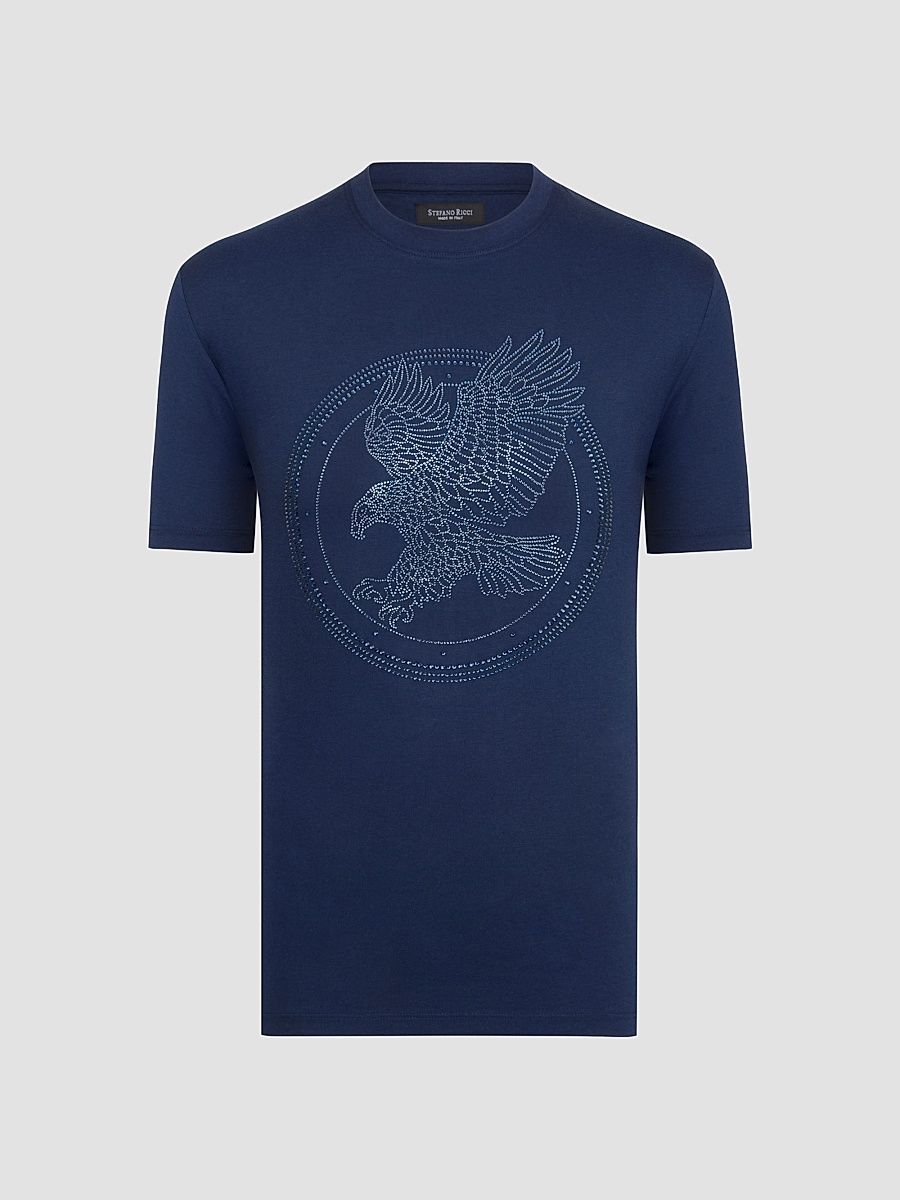 Men's Eagle Crystal Design T-Shirt - Blue Navy - Size XXXXXL