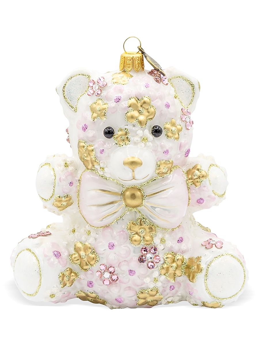 Pink Floral Teddy Christmas Ornament