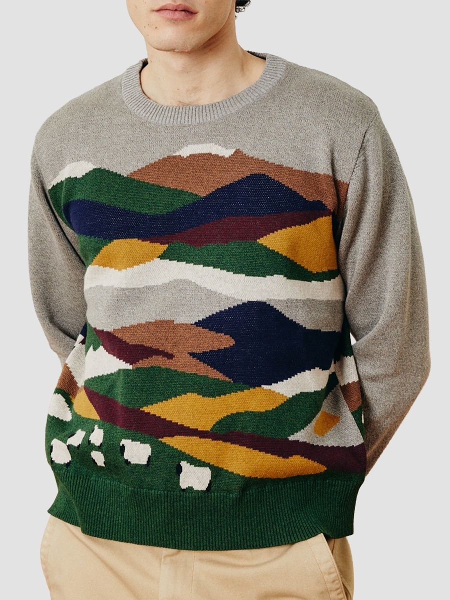 Corridor Men's Landscape Cotton Crewneck Sweater - Multi - Size XXL