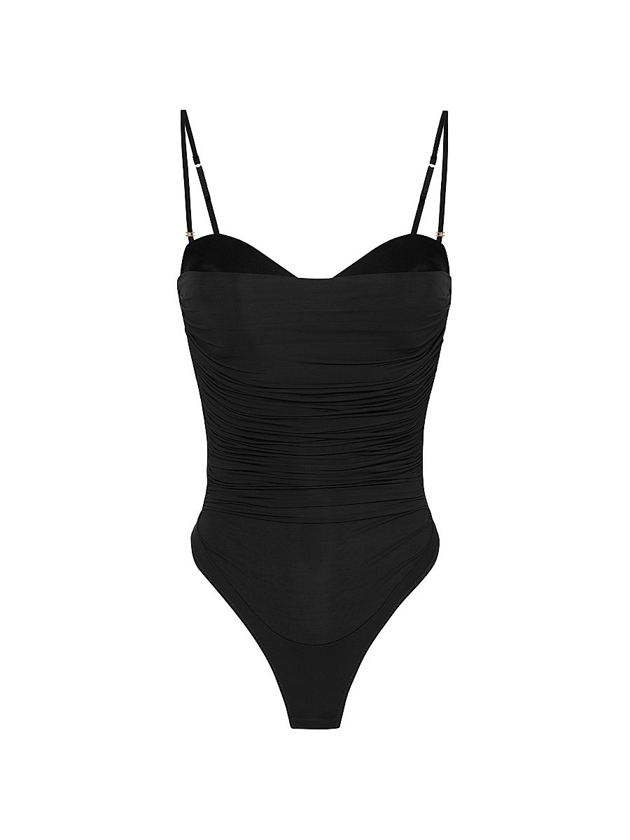 Women's Draped Jersey Bodysuit - Nero - Size 12