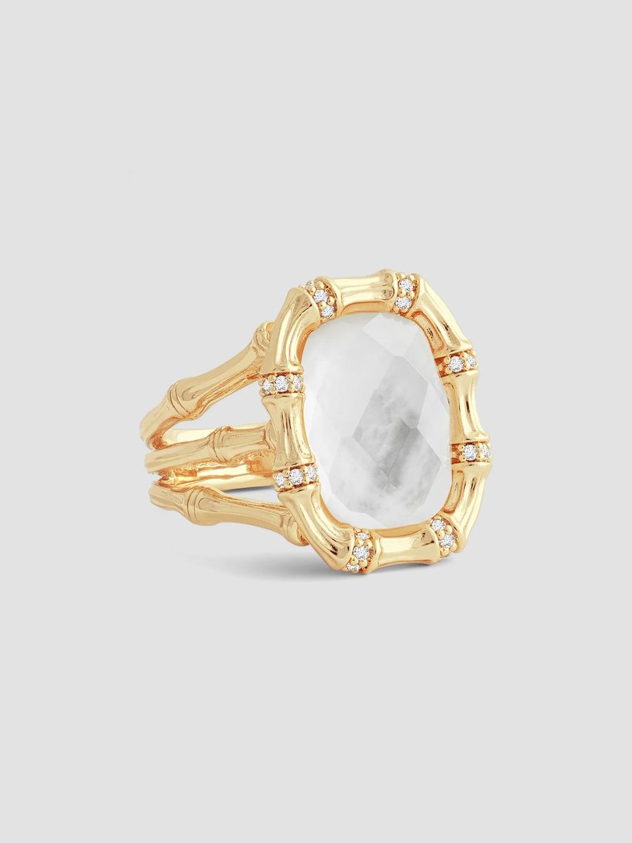 Anabel Aram Women's Bamboo 18K-Gold-Plated, Gemstone & Cubic Zirconia Ring - Mother Of Pearl - Size 5
