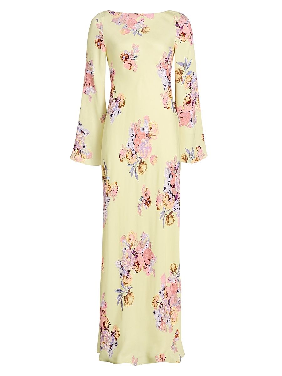 Women's Floral Trumpet Gown - Yellow - Size XL