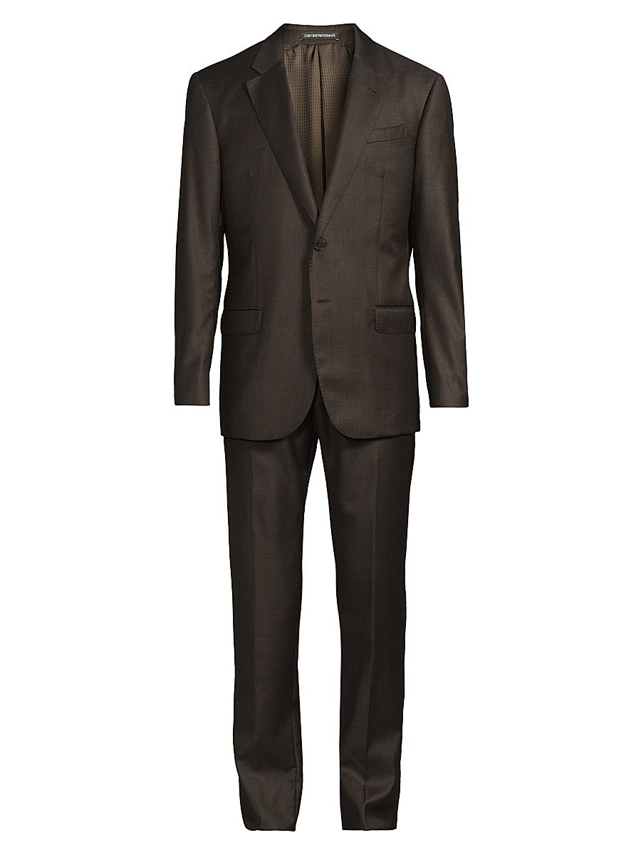 Men's Shark Skin Wool Suit - Brown - Size 42