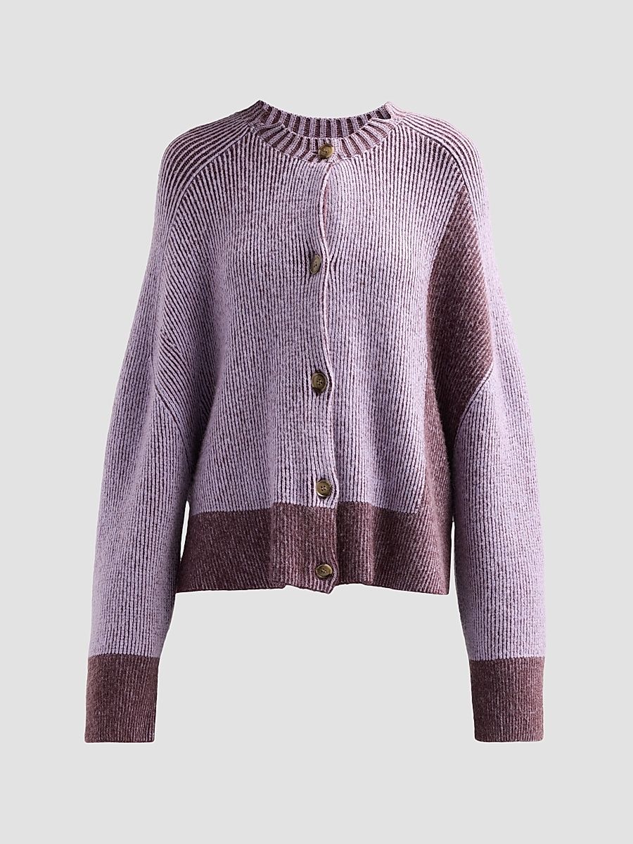 Women's Colorblocked Rib-Knit Oversized Cardigan - Orchid Espresso - Size Large