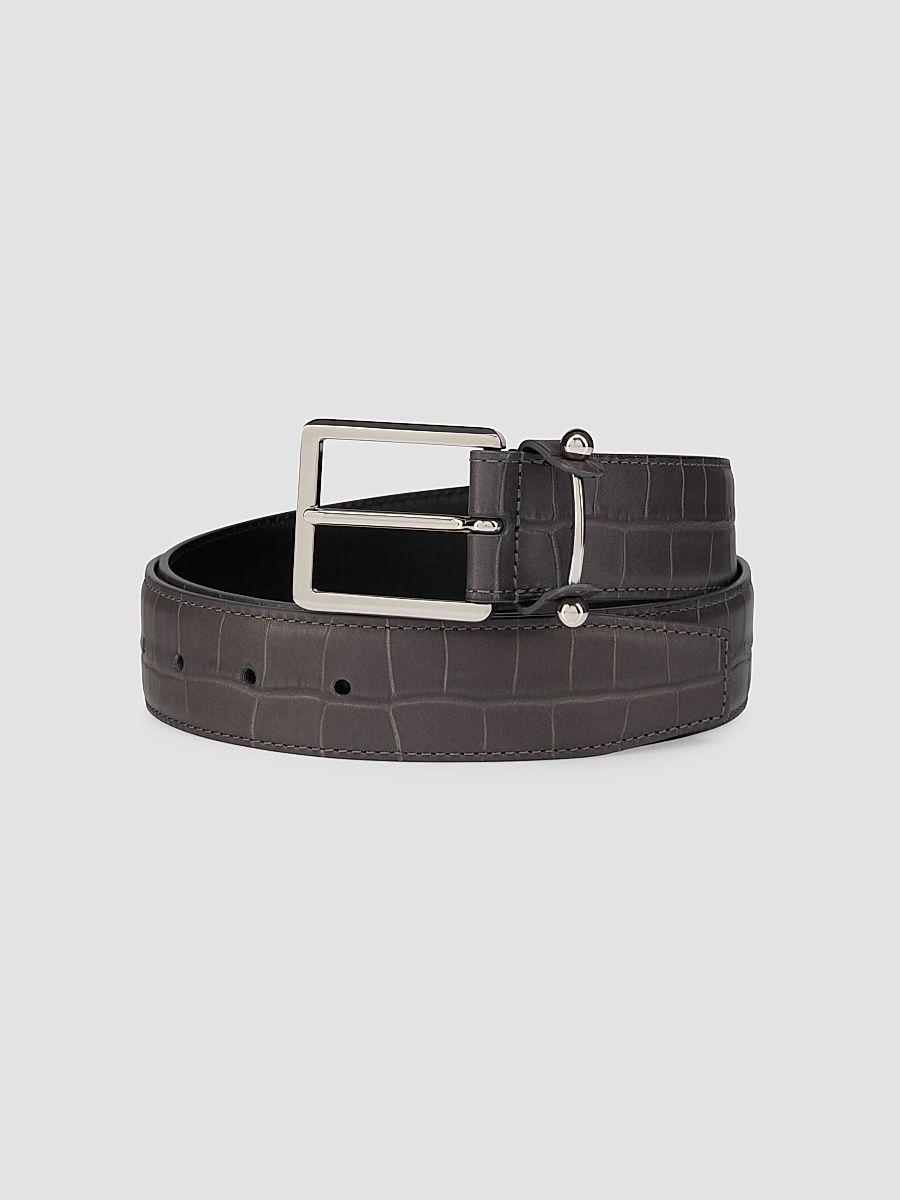 Christian Louboutin Men's Chambeliss Patinated Leather Belt - Phantom Grey Silver - Size 38