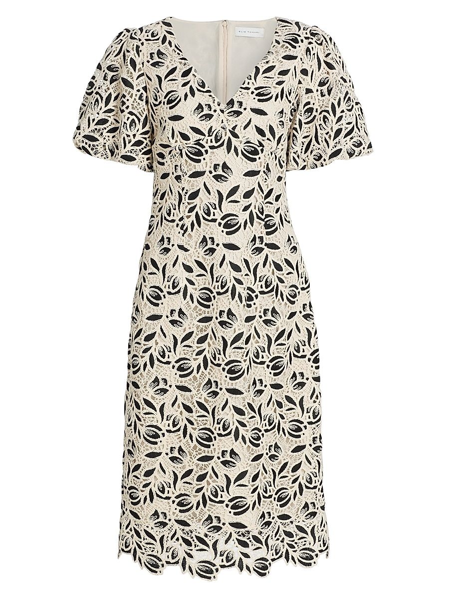 Women's The Presley Embroidered-Lace Midi-Dress - Ivory Noir - Size 16