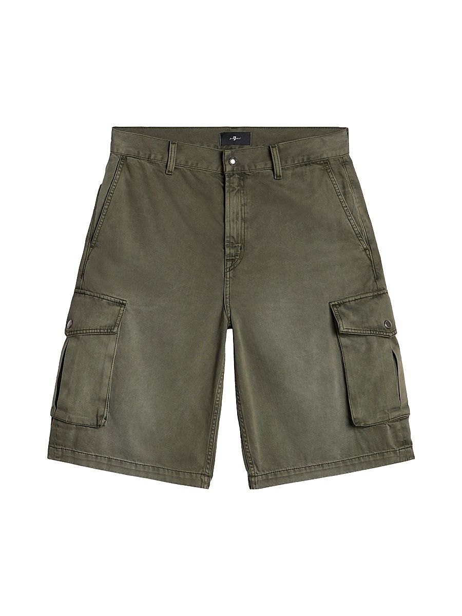 Men's Cotton-Blend Cargo Shorts - Sunfaded Moss - Size 38