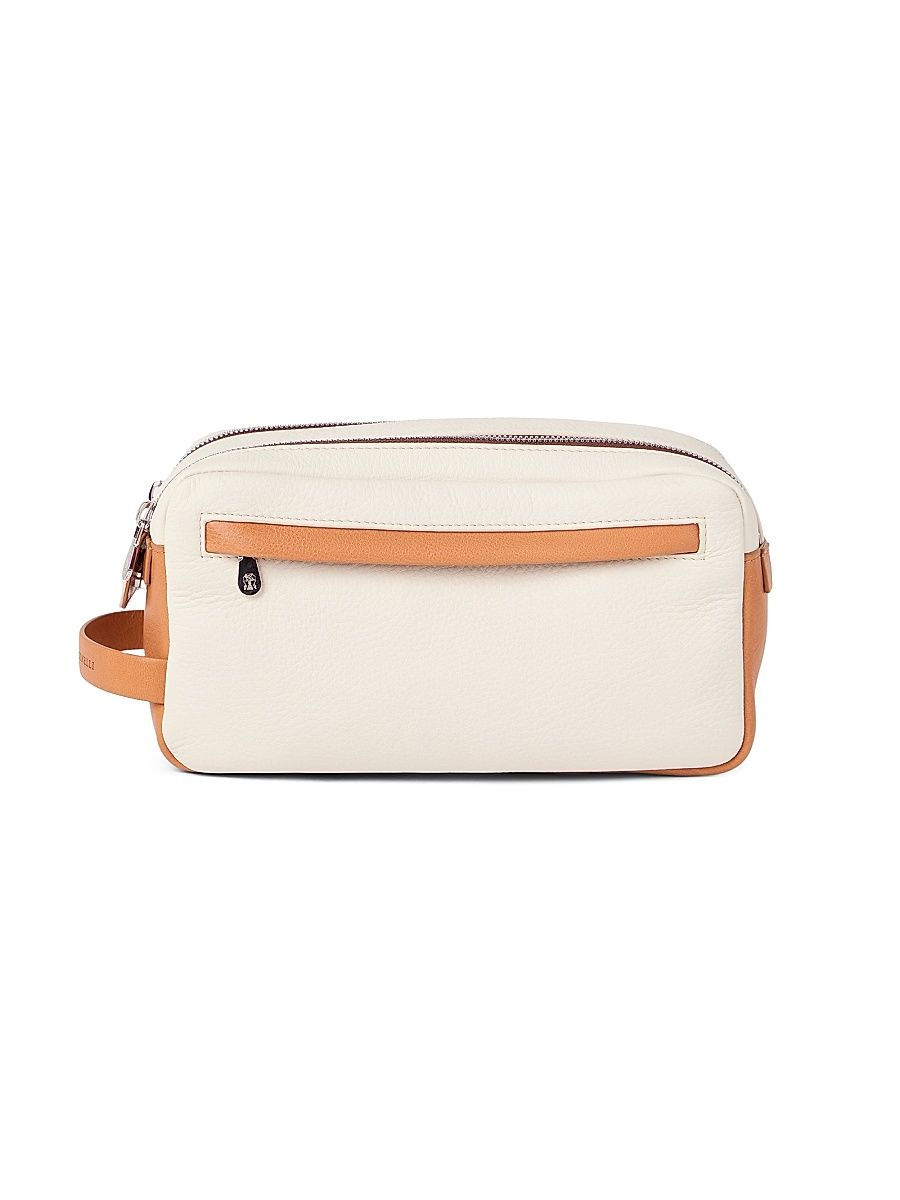 Cowhide Beauty Case with Double Zipper - Off White