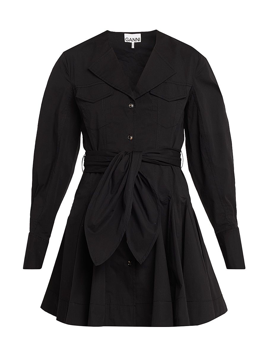Women's Seamed Stretch-Cotton Mini-Shirtdress - Black - Size 14
