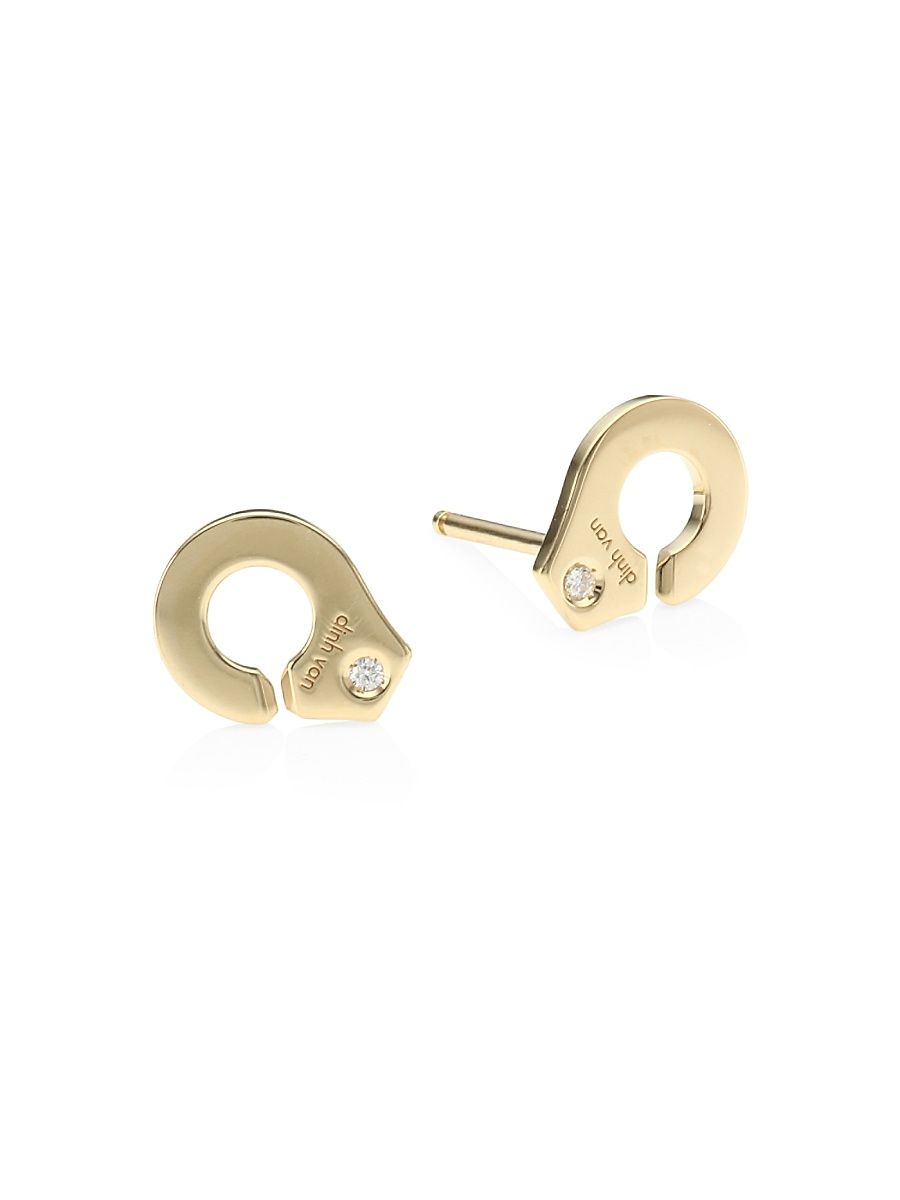 Women's Menottes Dinh Van R7 18K Yellow Gold & Diamond Handcuff Stud Earrings - Gold