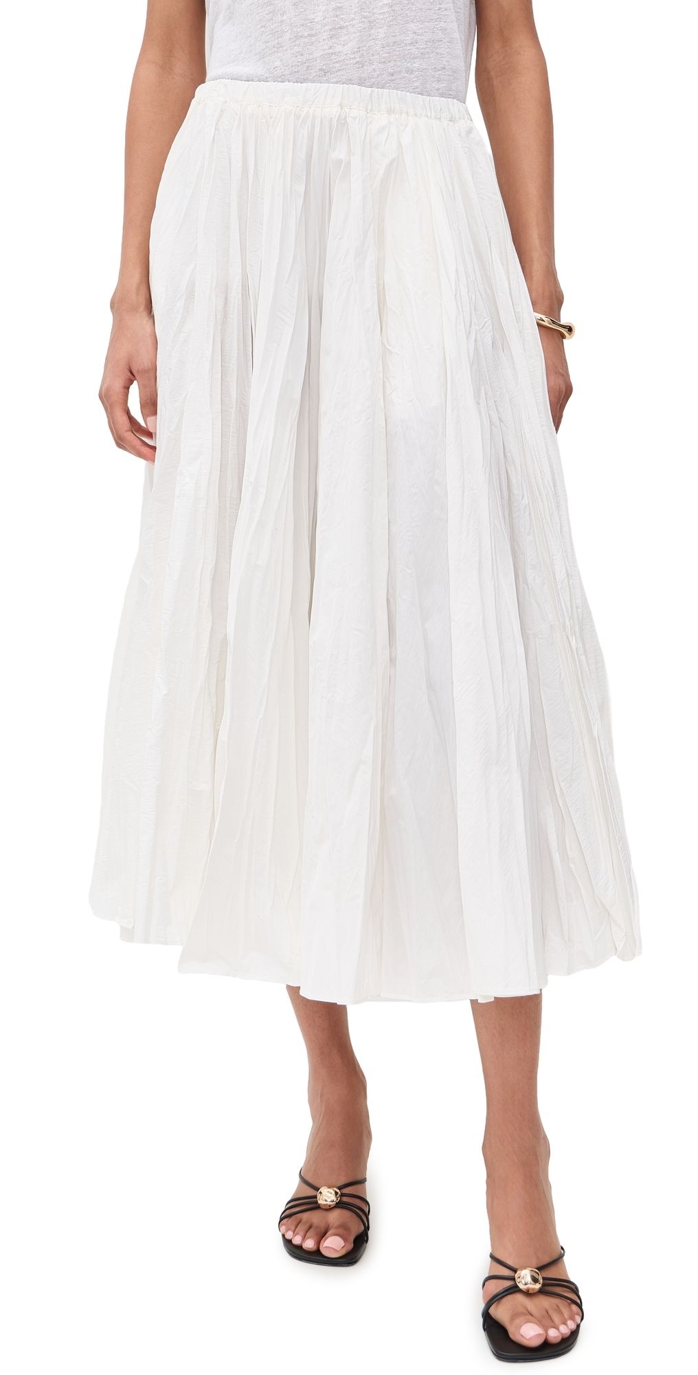 MEIMEIJ Pleated Elastic Waist Full Length Skirt Latte 38