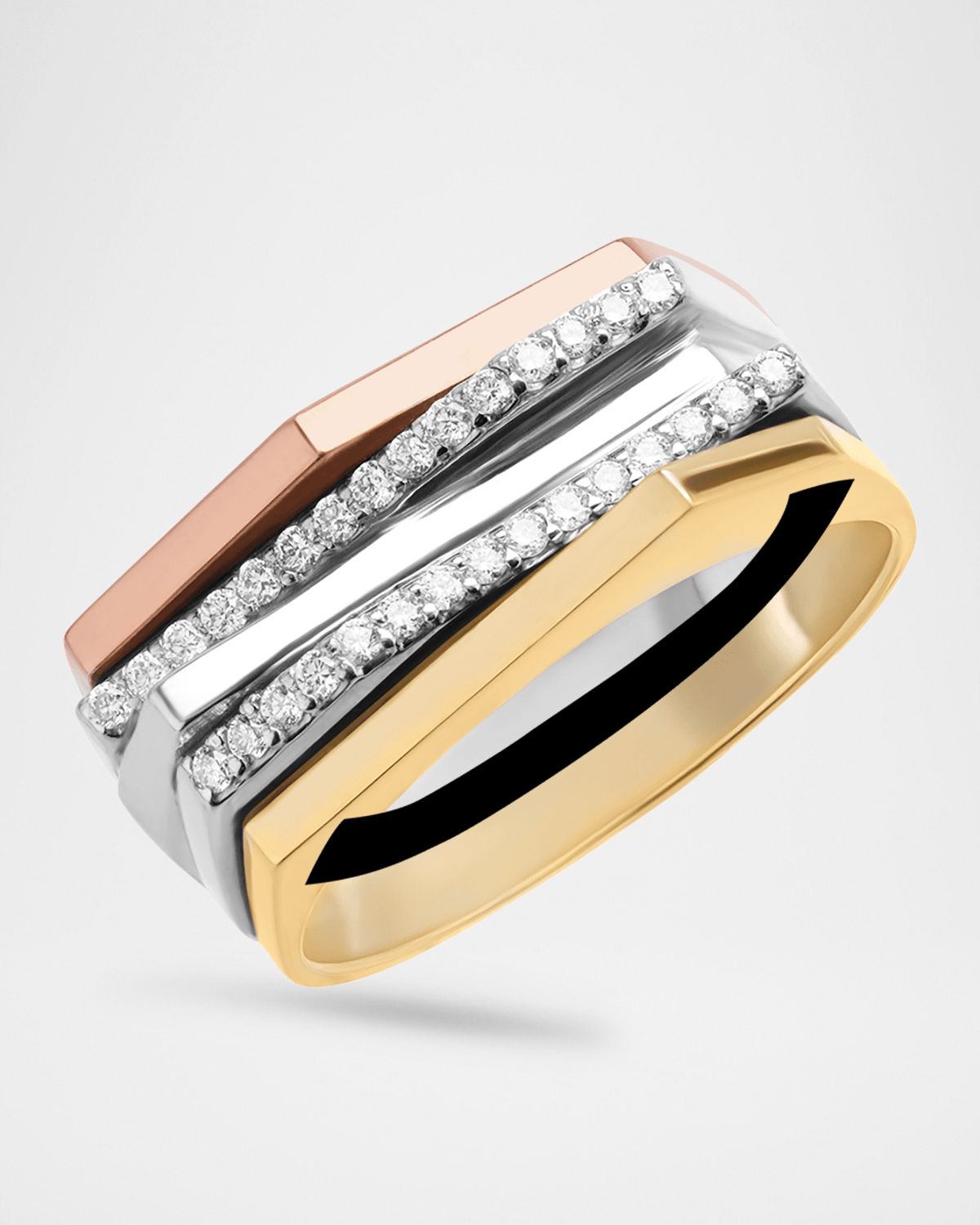 Tri Gold Geometric Diamond Ring