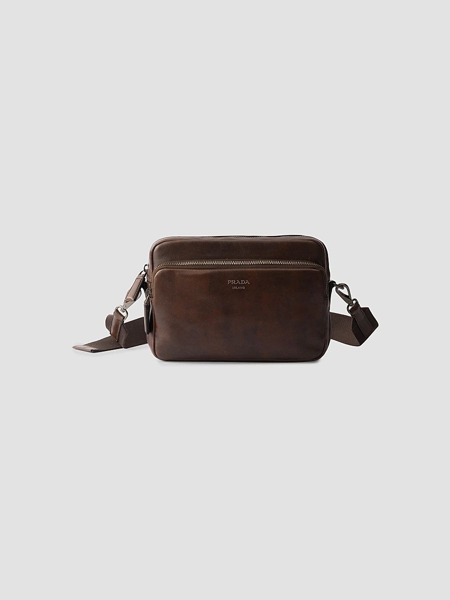 Men's Leather Shoulder Bag - Brown