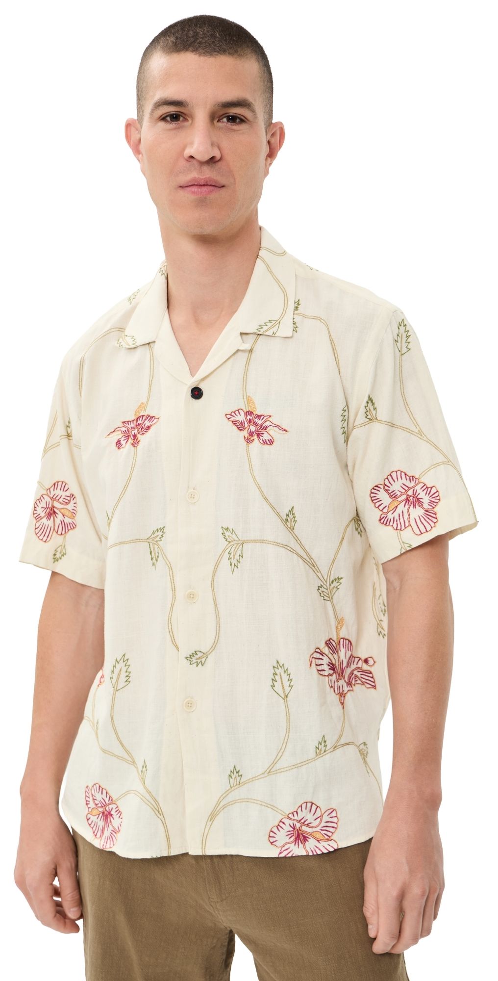Kardo Ronen Hand Embroidered Floral Shirt Natural XXL