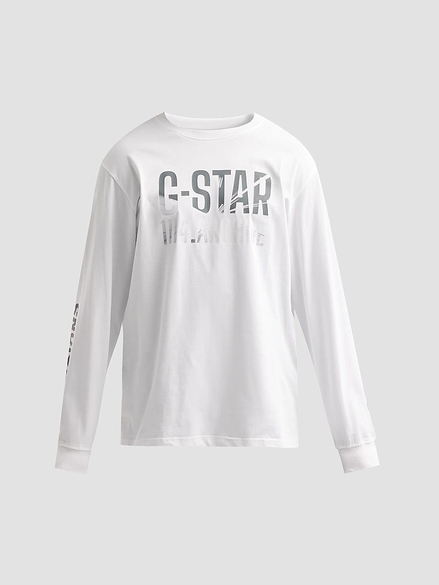 G-Star Men's Photo Print Relaxed Long-Sleeve T-Shirt - White - Size XXL