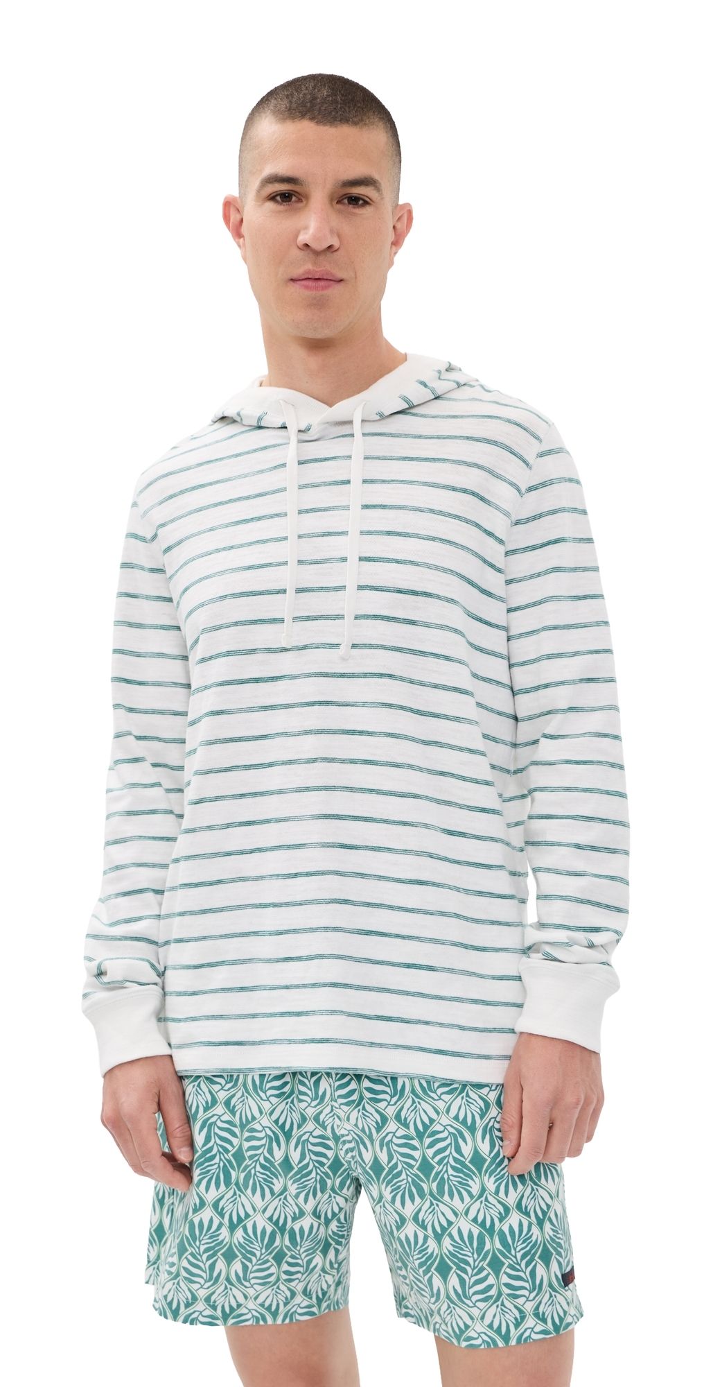 Faherty Sunwashed Slub Hoodie White Biscayne Stripe XL