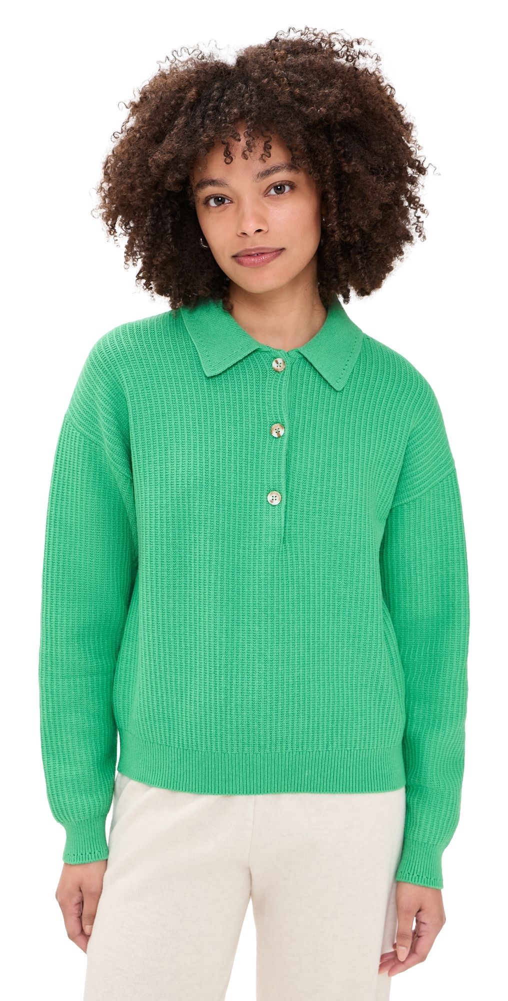 Varley Marlie Knit Polo Sweater Green Spruce L