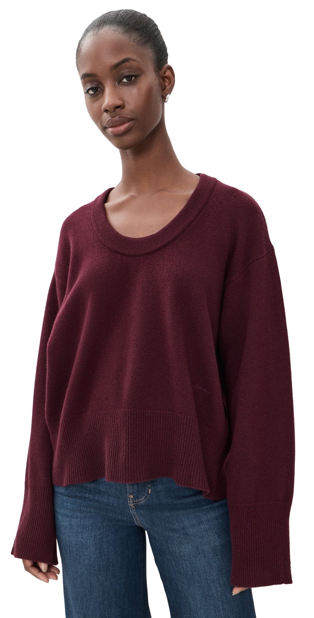 House of Dagmar Soft Wool Scoop Knit Sweater Burgundy Red L