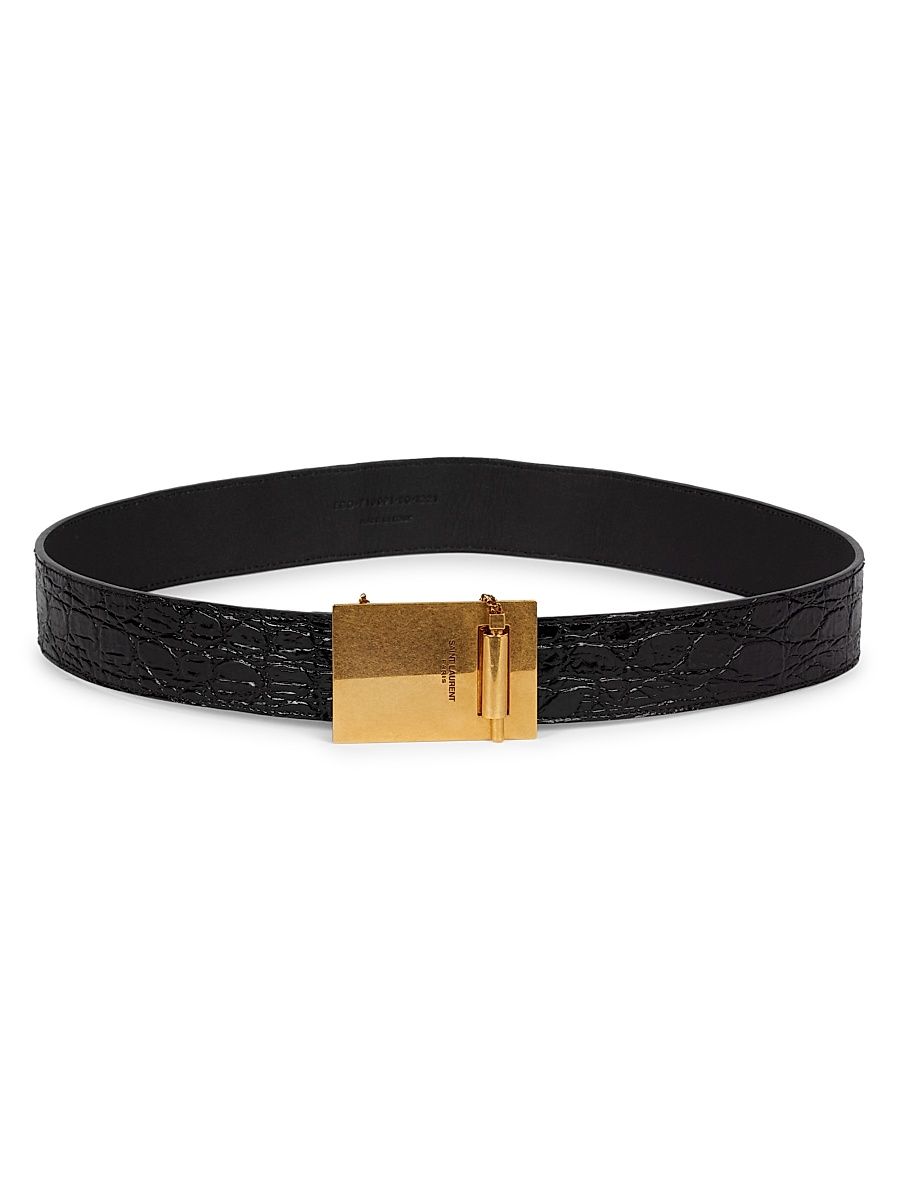 Women's Chaine Et Baton Croc-Embossed Leather Buckle Belt - Nero - Size XS