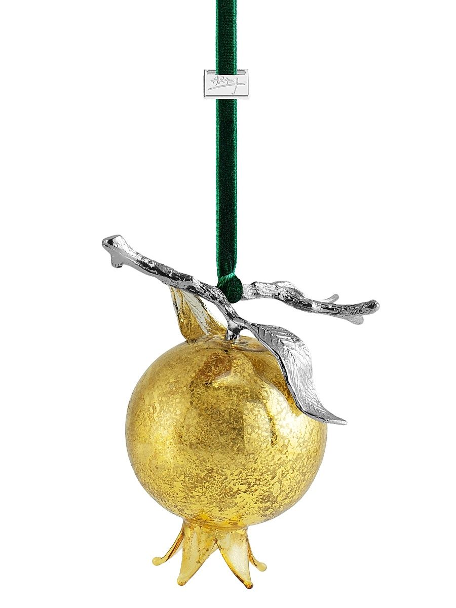 Pomegranate Golden Glass Ornament - Red