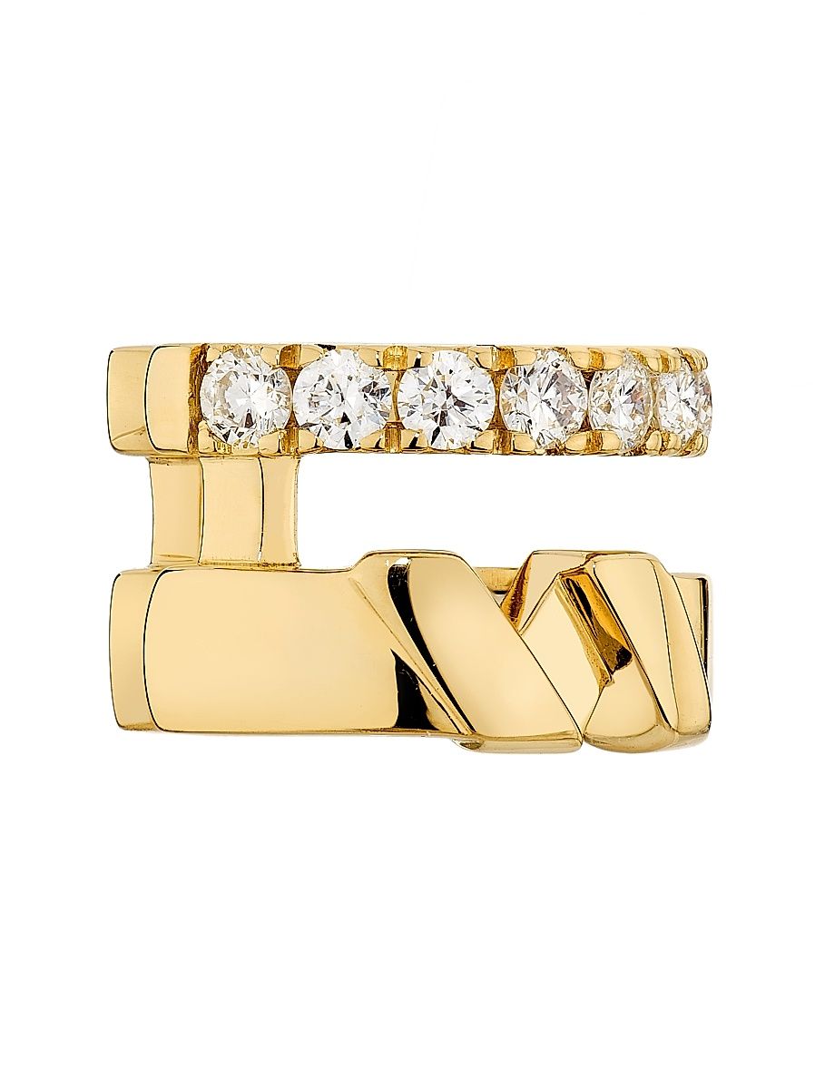 Women's Helix Double Earcuff with Diamonds 18K Yellow Gold - Yellow Gold