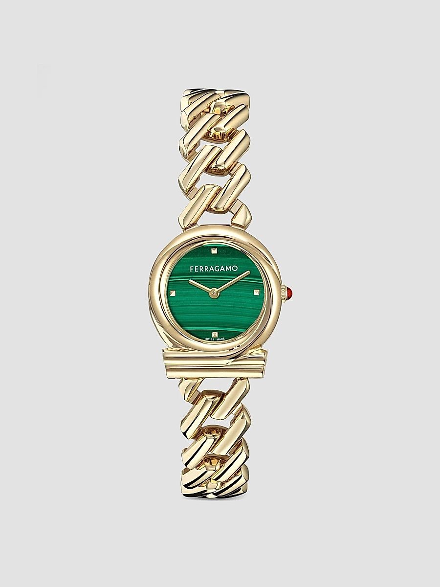 FERRAGAMO Women's Gancini Twisted Chain IP Yellow Gold Stainless Steel Bracelet Watch/28MM - Yellow Gold