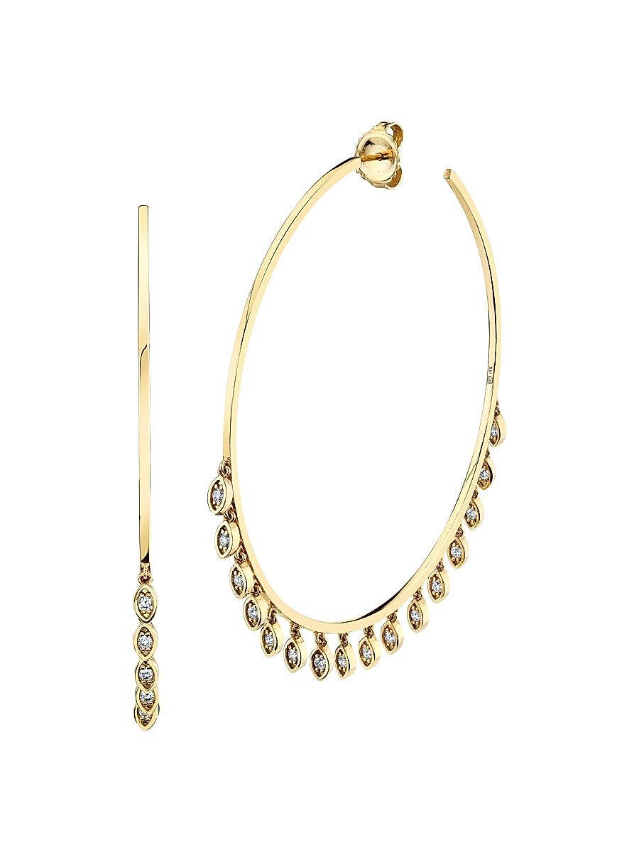 Women's 14K Yellow Gold & 0.44 TCW Diamond Large Evil Eye Fringe Hoop Earrings - Gold
