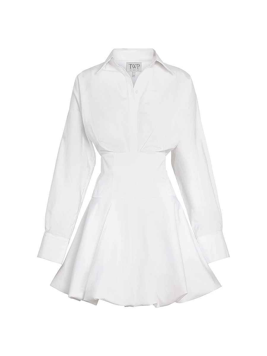 Women's Mila Cotton Poplin Bubble-Hem Mini-Shirtdress - White - Size 12